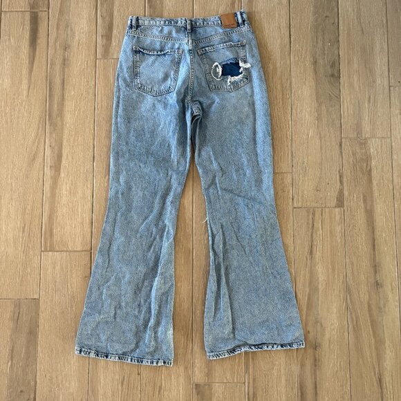 Free People New Dawn Flare Jeans Women's 30 Blue Denim Distressed High Rise Boho - Picture 7 of 11